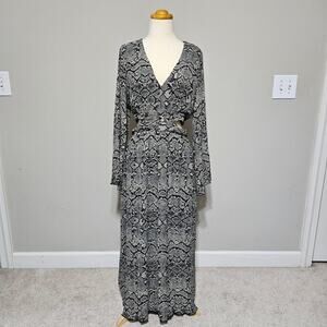 Zara Snakeskin Metallic Maxi Wrap Dress Long Sleeve Cutout Waist NWT L